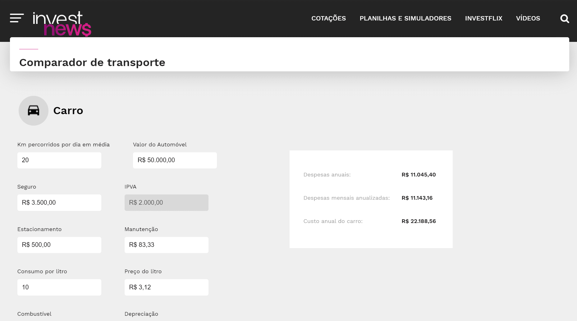 Calculadora transporte