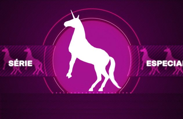 Silhueta branca de unicórnio em círculo roxo com faixas "SÉRIE" e "ESPECIAL" nas laterais.
