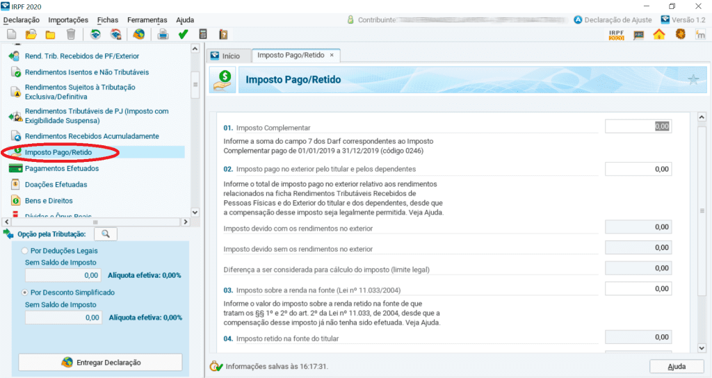 imposto pago retido