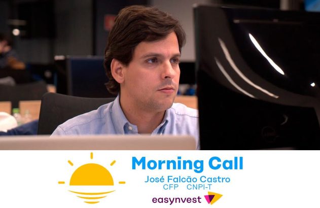 Homem em escritório, concentrado em monitor de computador. Abaixo, logo 'Morning Call' com José Falcão Castro e Easyinvest.