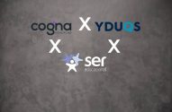 Parceria entre Cogna, YDUQS e Ser Educacional, com os logos conectados por símbolos "X".