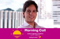 José Falcão Castro em anúncio de "Morning Call" easyinvest. Banner magenta com ícone de sol.