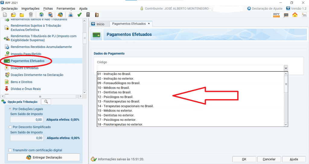 IR: pagamentos efetuados