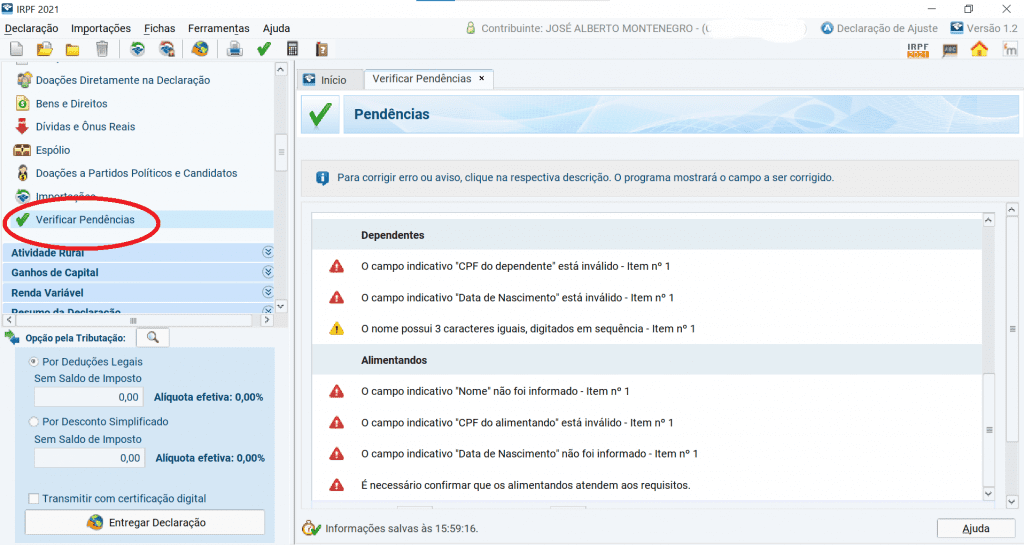IR: pendências