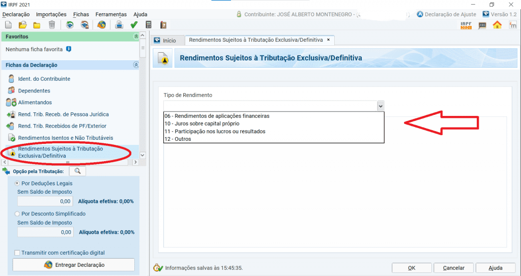rentimentos exclusivos