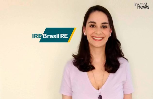 Mulher sorrindo. Logos: IRB Brasil RE, investnews.