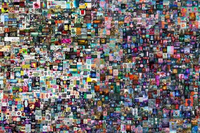Mosaico digital com milhares de obras de arte coloridas e diversas.