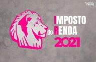 Leão branco e rosa simboliza Imposto de Renda 2021. No canto superior, logo 'invest news'.
