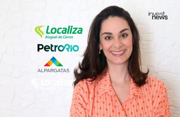 Mulher sorrindo em frente a logos de Localiza, PetroRio, Alpargatas e Invest News.