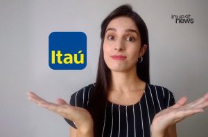 Mulher com mãos abertas e expressão de surpresa, junto ao logo Itaú e InvestNews.