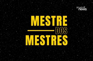 Texto "MESTRE DOS MESTRES" em amarelo sobre fundo estrelado preto, com logo InvestNews no canto superior.
