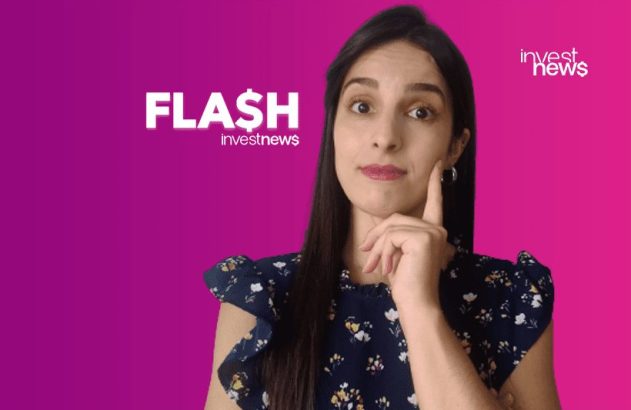 Mulher pensativa com o dedo no rosto e logo 'FLA$H investnews' em fundo roxo.