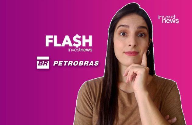 Mulher com expressão curiosa ao lado de "FLASH investnews" e "BR PETROBRAS".