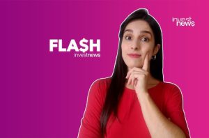 Mulher de vermelho com a mão no queixo. Texto 'FLA$H investnews' e logo 'invest news'.