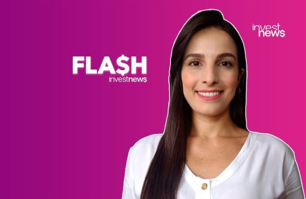 Mulher sorrindo em primeiro plano. Fundo degradê roxo e rosa. Logos: 'FLASH investnews' e 'invest news'.