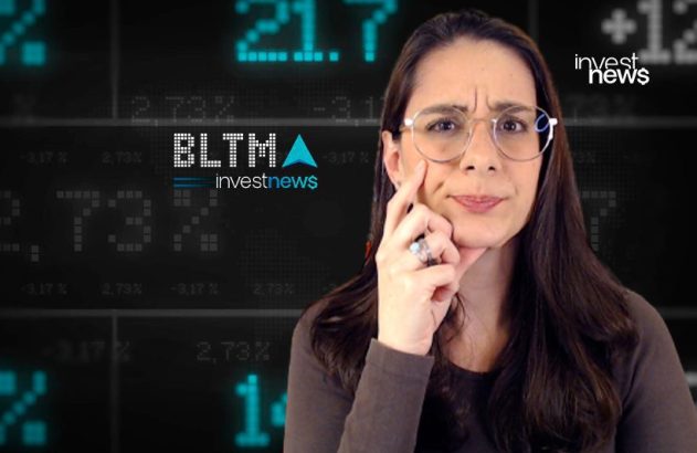 Mulher com óculos e expressão pensativa diante de um painel financeiro com o logo 'investnews'.