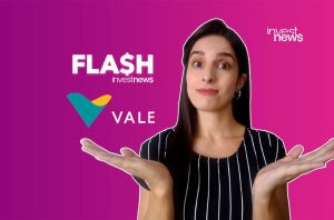 Mulher com mãos abertas, apresentando 'FLASH investnews' e 'VALE' (com logo). Marca 'investnews' no canto superior.