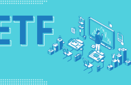 Texto 'ETF' e ilustração isométrica de homem analisando gráficos financeiros em tela grande.