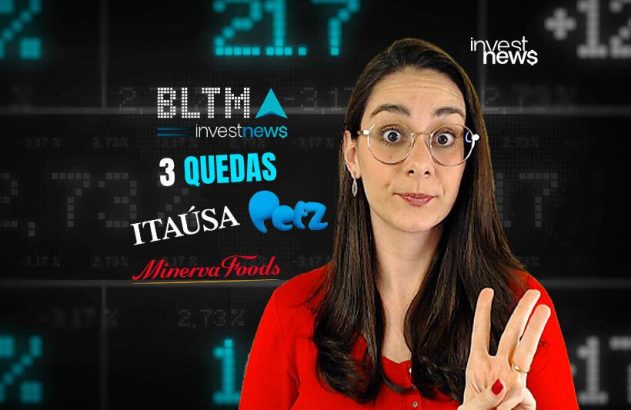 Apresentadora da Investnews, com 3 dedos, aborda '3 quedas' de empresas como Itaúsa e Minerva Foods em cenário financeiro.