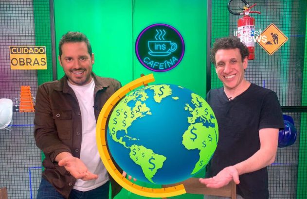 Dony e Samy com um globo terrestre nas mãos