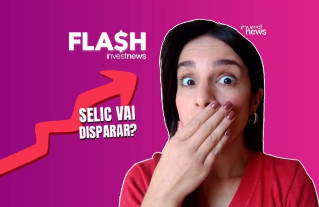Mulher surpresa com mão na boca, seta para cima e a pergunta 'SELIC VAI DISPARAR?'. Conteúdo Investnews.