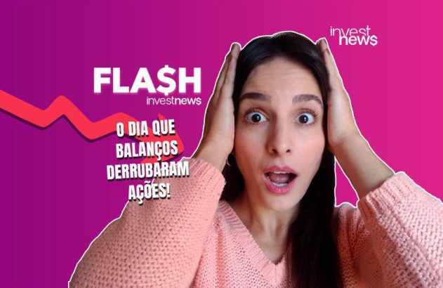 Mulher chocada, mãos na cabeça, junto a gráfico de queda e texto: 'O DIA QUE BALANÇOS DERRUBARAM AÇÕES!'.