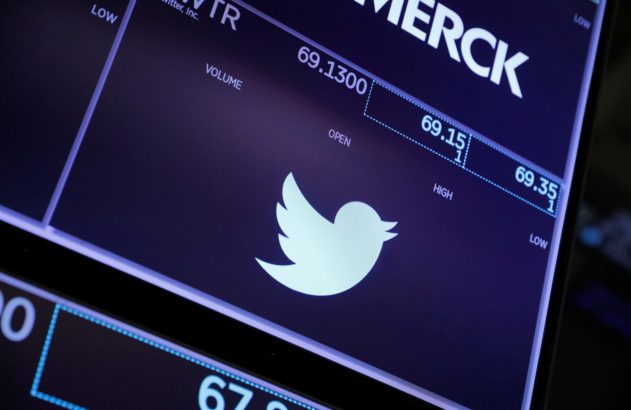 Tela exibindo cotações de ações da Twitter (com logo) e Merck.