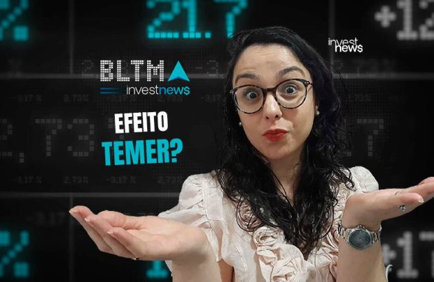 Mulher de óculos com expressão espantada e mãos abertas. Fundo de tela financeira com texto "EFEITO TEMER?" e "investnews".