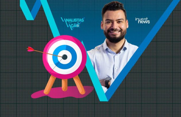 Homem sorrindo, alvo com flecha no centro. Logos: ANALISTAS EM AÇÃO, invest news.