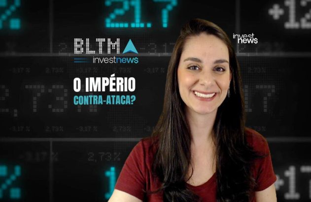 Mulher sorrindo em fundo financeiro digital com título "O IMPÉRIO CONTRA-ATACA?" e logo Investnews.