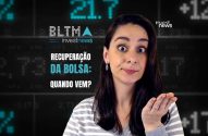 Mulher surpresa perguntando "Recuperação da Bolsa: Quando vem?" em fundo de dados financeiros.
