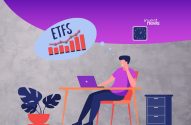 Homem ao laptop pensando em ETFs e crescimento financeiro. Fundo cinza e roxo com logo invest news.