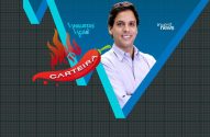 Apresentador sorrindo ao lado de pimenta "CARTEIRA" em chamas. Título "ANALISTAS EM AÇÃO", logo Invest News.