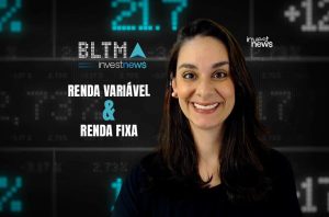Mulher sorrindo com fundo de dados financeiros. Texto: "Renda Variável & Renda Fixa". Logo Investnews.