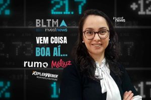 Mulher sorrindo em painel financeiro com texto "VEM COISA BOA AÍ..." e logo "investnews".