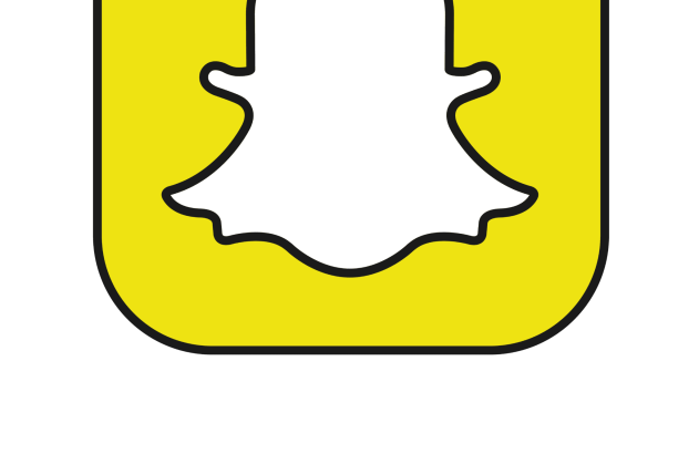 Logotipo do Snapchat: um fantasma branco em quadrado amarelo com borda preta, sobre fundo verde. Abaixo, a palavra 'Snapchat'.