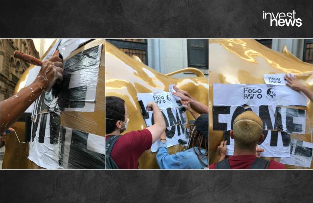 Touro dourado da B3 é alvo de protestos. (Foto: Divulgação / Fogo no Pavio)