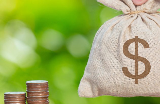 saco de dinheiro com moedas do lado