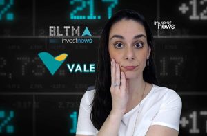 Mulher com expressão confusa diante de dados financeiros e logos Investnews e Vale.