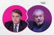 Bolsonaro e Lula em círculos separados, simbolizando a polarização política.