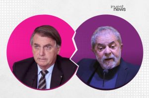 Bolsonaro e Lula em círculos separados, simbolizando a polarização política.