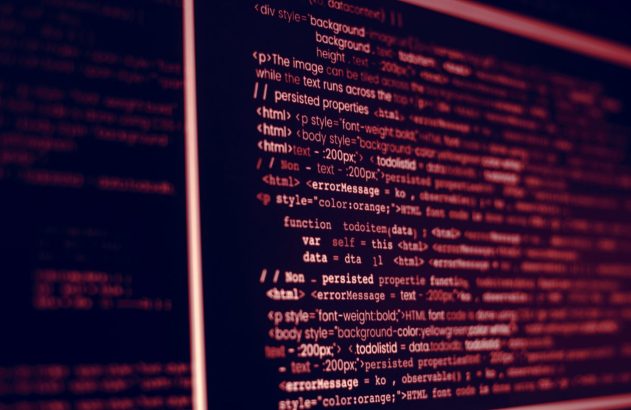 Tela com software de dados de código binário