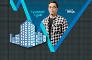Homem sorridente em fundo gráfico azul com prédios e logos "Analistas em Ação", "Invest News".