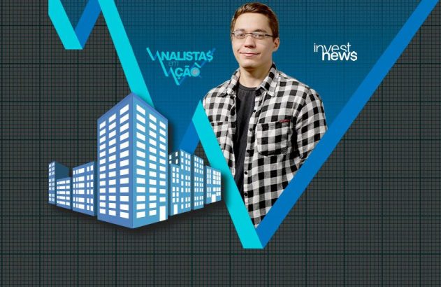 Homem sorridente em fundo gráfico azul com prédios e logos "Analistas em Ação", "Invest News".