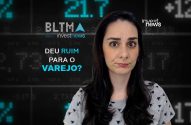 Mulher com olhos arregalados e expressão preocupada, em frente a dados de bolsa. Texto Investnews: "Deu ruim para o varejo?".