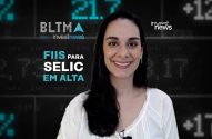 Apresentadora sorridente em vídeo de InvestNews sobre 'FIIS PARA SELIC EM ALTA' em tela financeira.