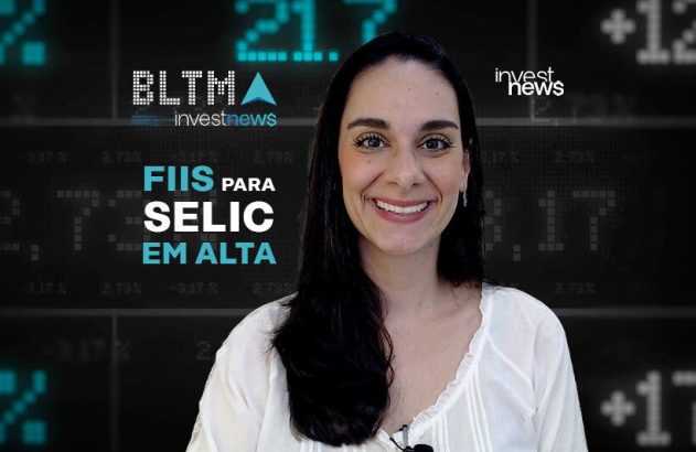 Apresentadora sorridente em vídeo de InvestNews sobre 'FIIS PARA SELIC EM ALTA' em tela financeira.