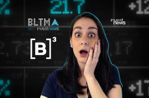 Mulher chocada com mão no rosto em frente a painel financeiro com dados de mercado e logo B3.