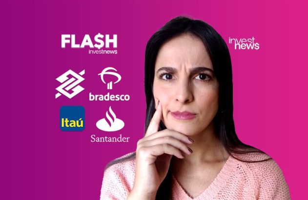 Mulher confusa diante de logos de bancos (BB, Bradesco, Itaú, Santander) e Investnews.