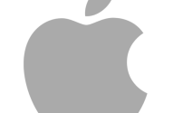 Logo da Apple cinza em fundo verde escuro.